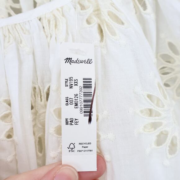 NWT Madewell Embroidered Shirred Puff-Sleeve Top In Floral Eyelet Ivory Size XXS - Picture 9 of 10